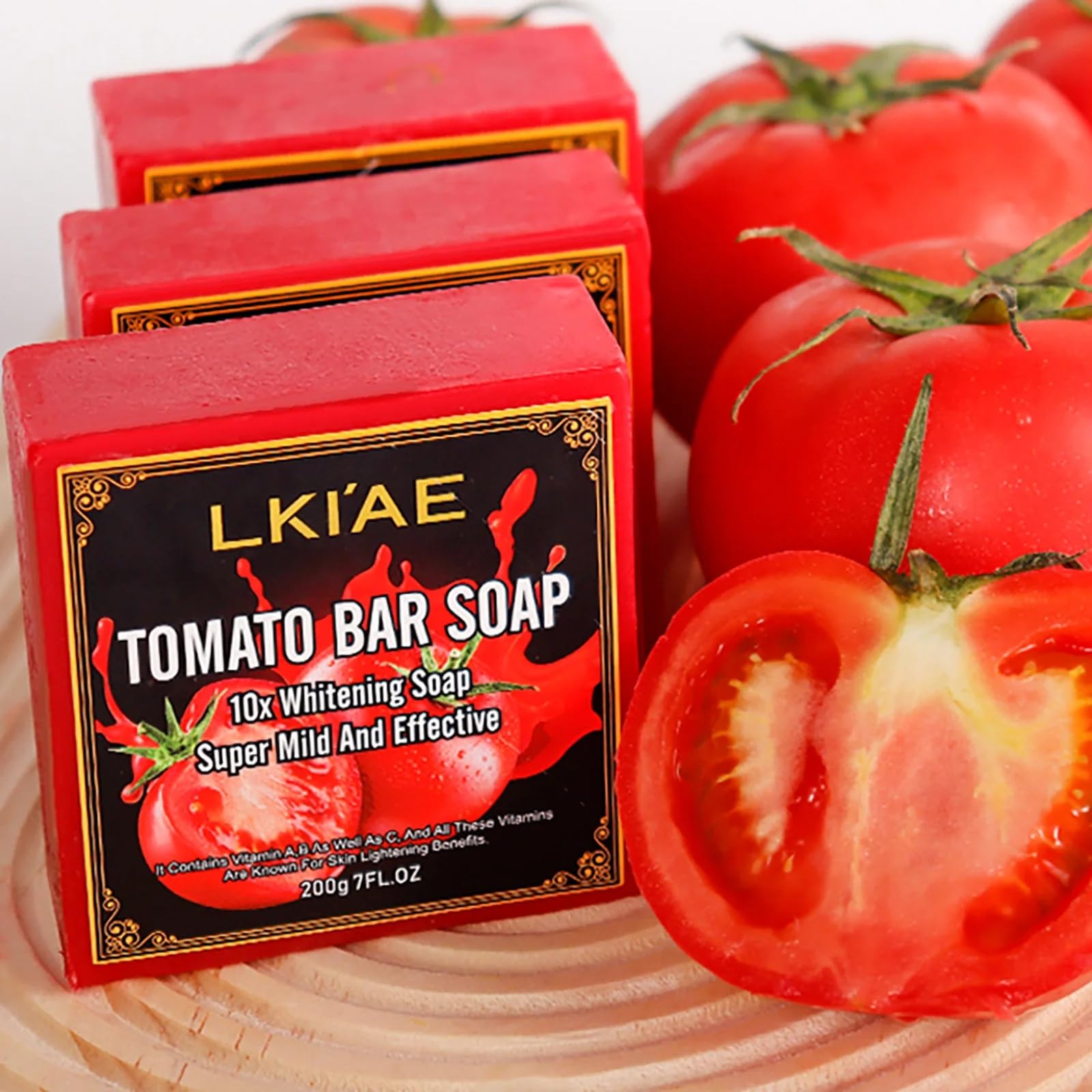 LKIAE Natural Tomato Brightening Soap Bar - Vitamin A/B/C Enriched for Deep Cleansing, Oil Control & Dark Spot Removal | Face & Body Care | 7oz (3-Pack) | Perfect for Acne-Prone Skin & Daily Skincare Routine