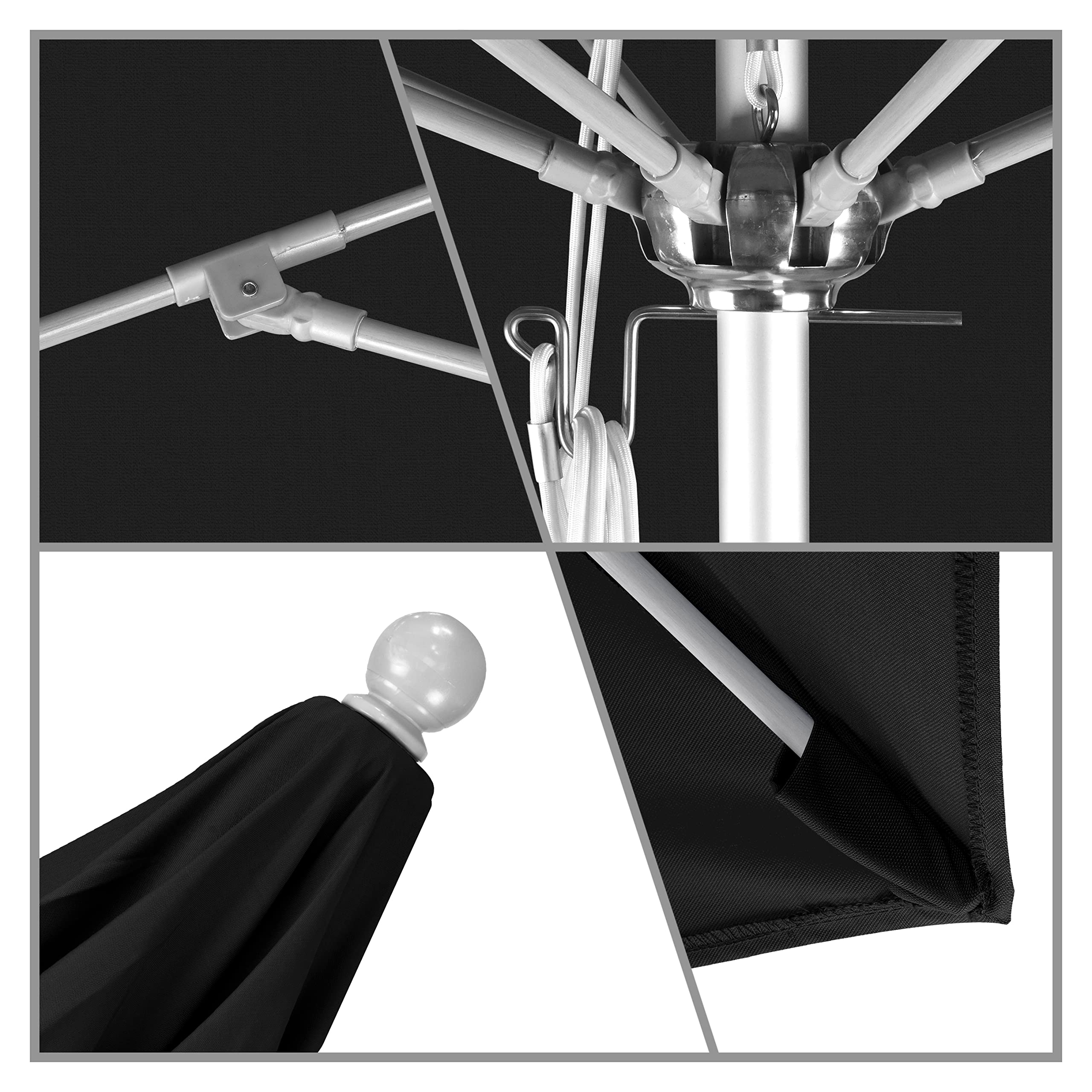 California Umbrella 11' Round Venture Series Commercial-Grade Patio Umbrella with Pulley Lift System - Silver Finish & Black Olefin Fabric for Outdoor Dining, Poolside Lounging, and Backyard Entertaining