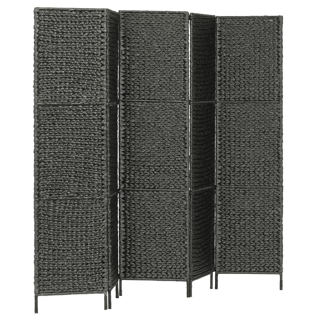 SKM 5-Panel Black Water Hyacinth Room Divider Screen - 76x63 Inches - Privacy Partition for Home, Office & Dorm Room Decor