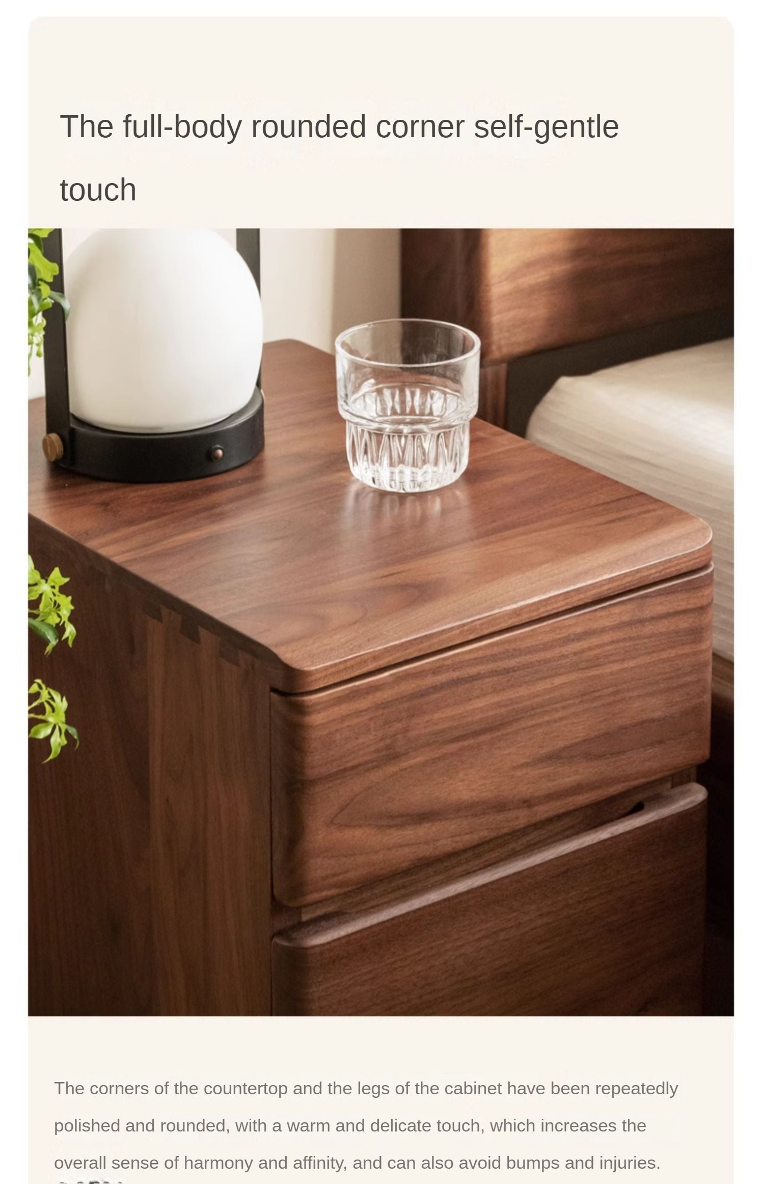 Premium Black Walnut & Ash Solid Wood Nightstand - Stylish Bedside Storage Table for Bedroom, Living Room, or Office