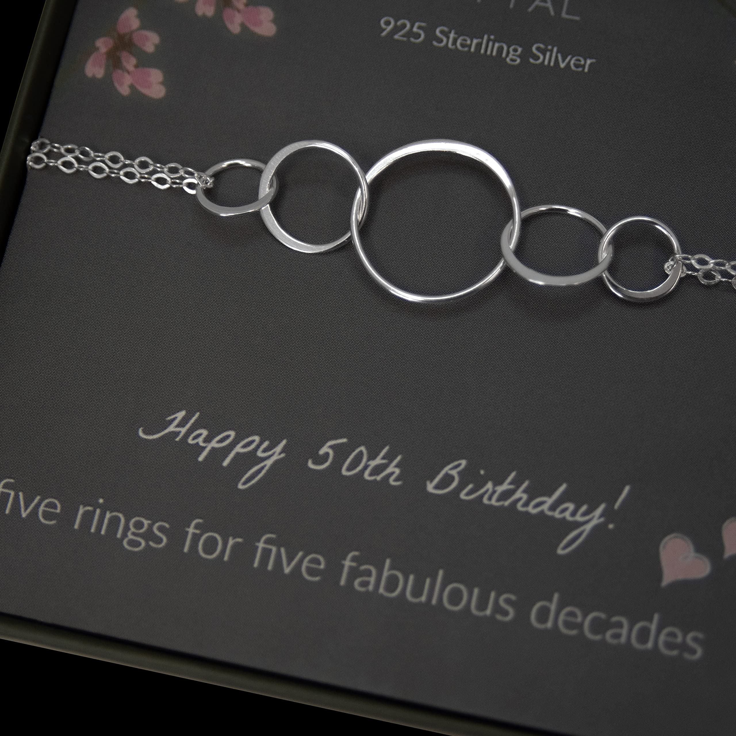 EFYTAL 50th Birthday Gifts for Women - 925 Sterling Silver 5 Circle Ring Bracelet, Elegant Jewelry for Sister, Mom, Wife - Perfect 50 Year Old Birthday Present for Parties, Anniversaries & Special Occasions