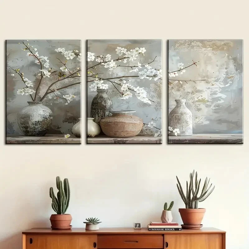 3-Piece Abstract Floral Vintage Style Wall Art - Resin Metal Print Ready to Hang - Perfect for Living Room, Bedroom & Office Decor