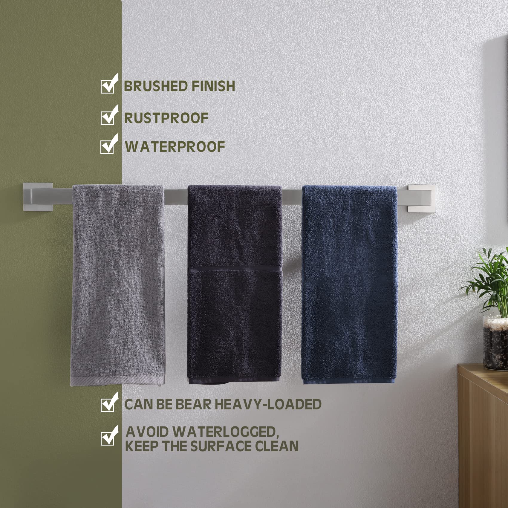 32-Inch Stainless Steel Towel Bar - Brushed Nickel Bathroom Towel Holder with Square Robe Hook - Wall Mounted SUS 304 for Bath Towels, Coats & Robes - Perfect for Modern Bathrooms, Spas & Luxury Home Decor