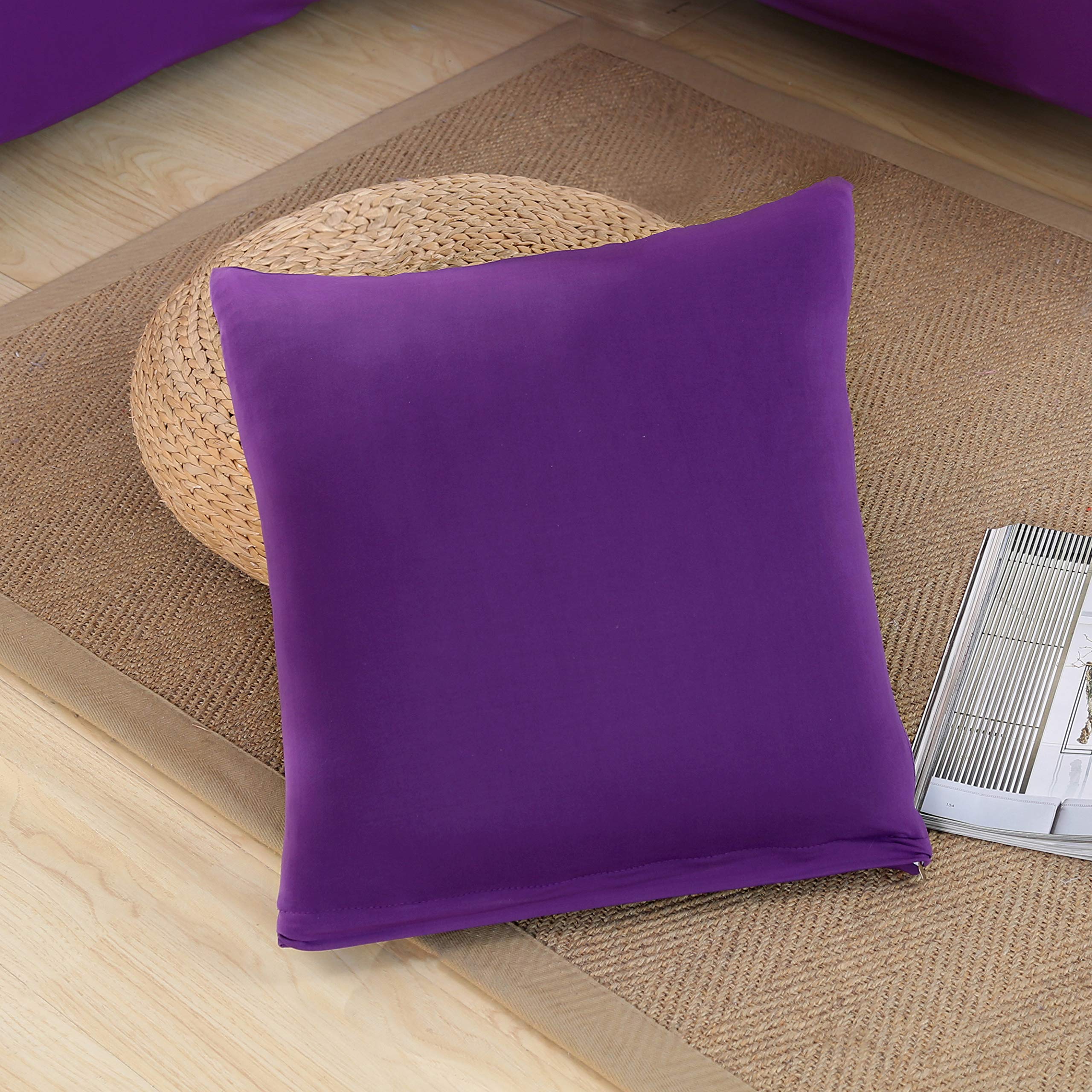 L-Shape Sectional Sofa Cover 2-Piece Stretchable Polyester Slipcover for L-Shaped Couches - Furniture Protector with 2 Pillow Covers (Purple, 2+3 Seater) - Perfect for Living Room, Family Room & Home Theater Decor