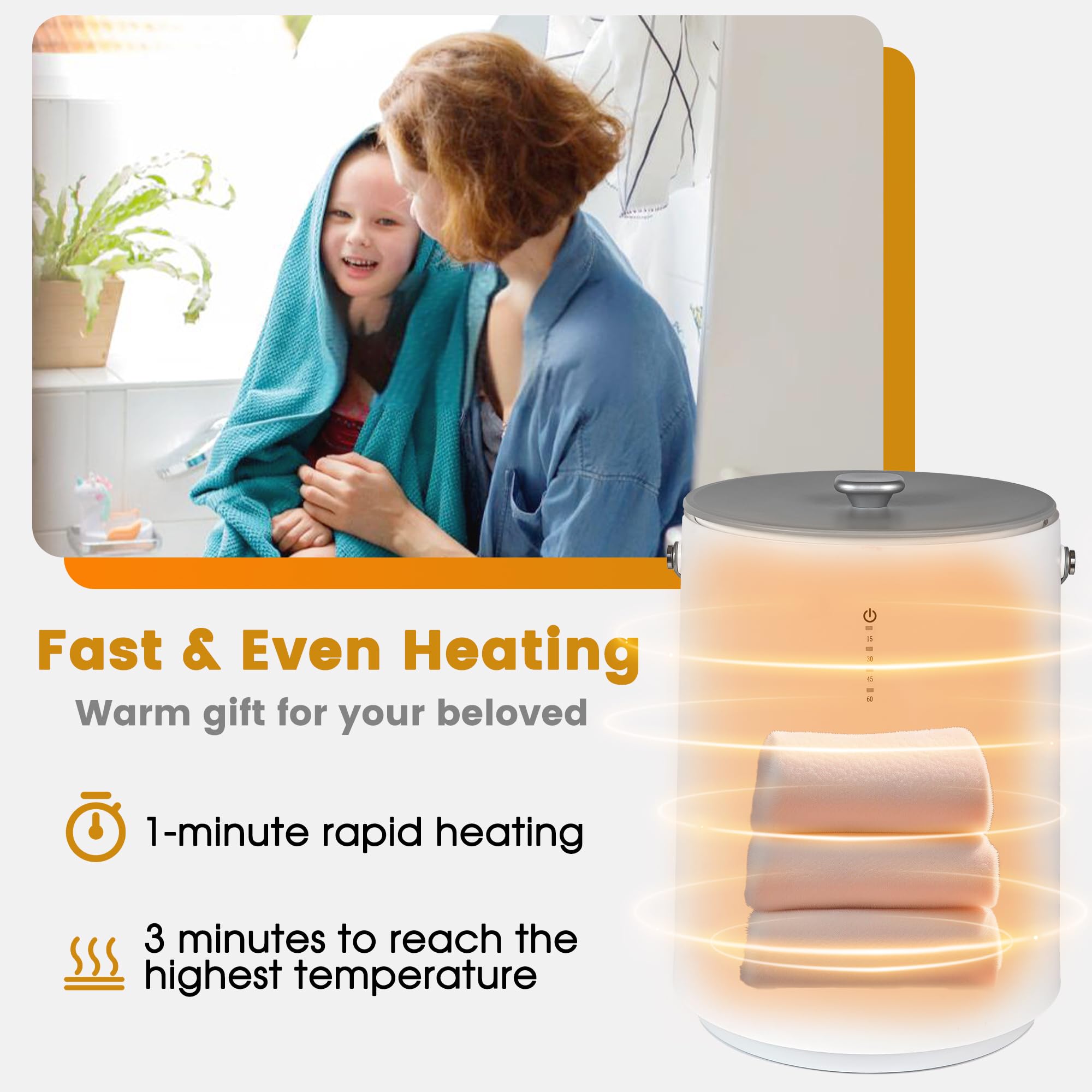 Portable Electric Towel Warmer for Bathroom - Fast Heating Towel Bucket with 4 Timer Settings & Auto Shut Off - Perfect for Warming Towels, Blankets & Pajamas - Ideal for Spa, Salon & Home Use (Grey)