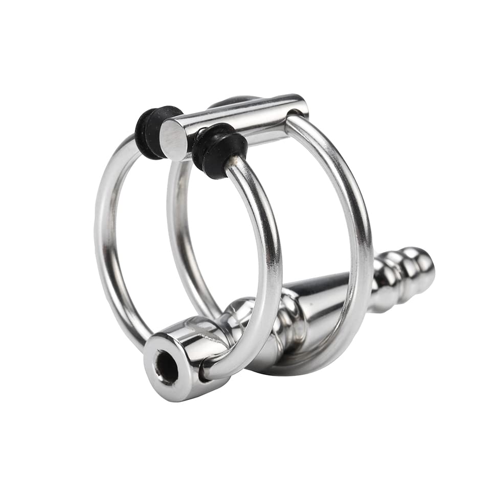 Stainless Steel Hollow Urethral Dilator with Double Cock Ring - Medical Grade Penis Plug for Men's Urethral Sounding | Safe Sex Toy for BDSM & Prostate Stimulation