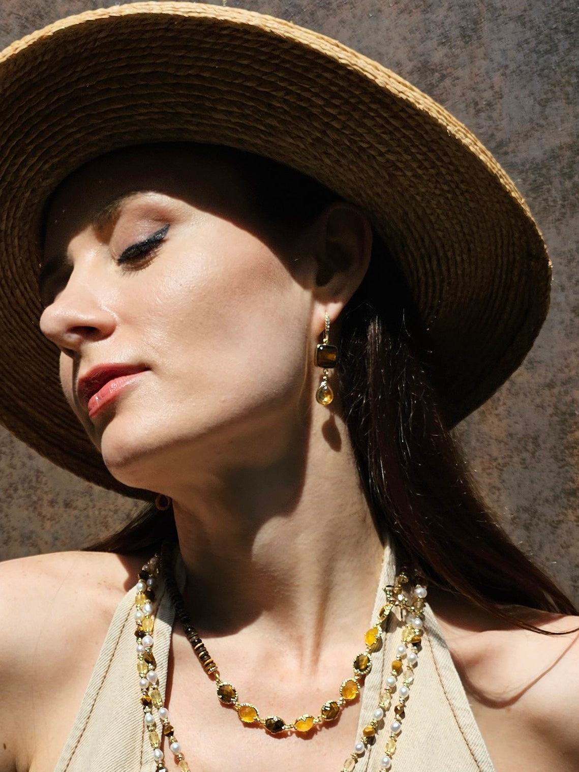 Tiger Eye and Citrine Dangle Comfort Earrings for Women - PE040 | Elegant Boho Jewelry for Everyday Wear, Office & Special Occasions