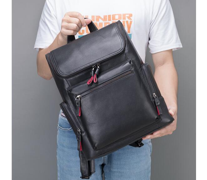Premium Large Black Leather Backpack for Men & Women - Durable Travel Laptop Bag with USB Charging Port - Perfect for Work, School & Outdoor Adventures