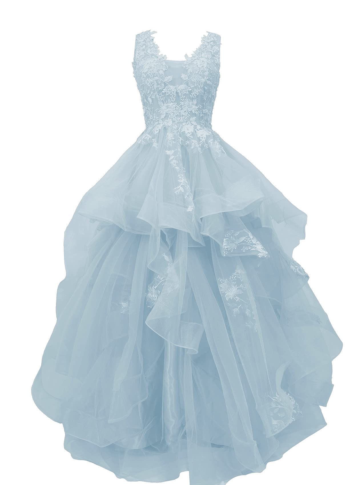 Elegant Women's Long Ball Gown Prom Dress - V-Neck Formal Evening Gown with Tulle Ruffles for Princess Party & Special Occasions | Perfect for Homecoming, Wedding Guest, Quinceañera & Black Tie Events