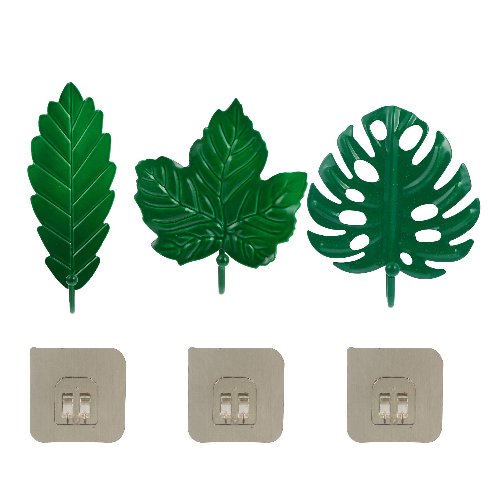 DOITOOL Decorative Leaf Shaped Hooks - 3 Pack Wall Mounted Towel Hooks for Bathroom, Kitchen, Bedroom & Entryway - Heavy Duty Hanging Hooks for Towels, Robes, Clothes & Accessories