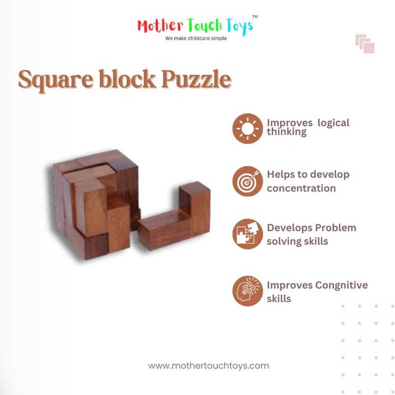Mother Touch Toys - Handmade Wooden Square Blocks for Kids | Non-Toxic Eco-Friendly Puzzle | Sustainable Wooden Building Blocks | Perfect for Early Learning, Montessori Play & STEM Education