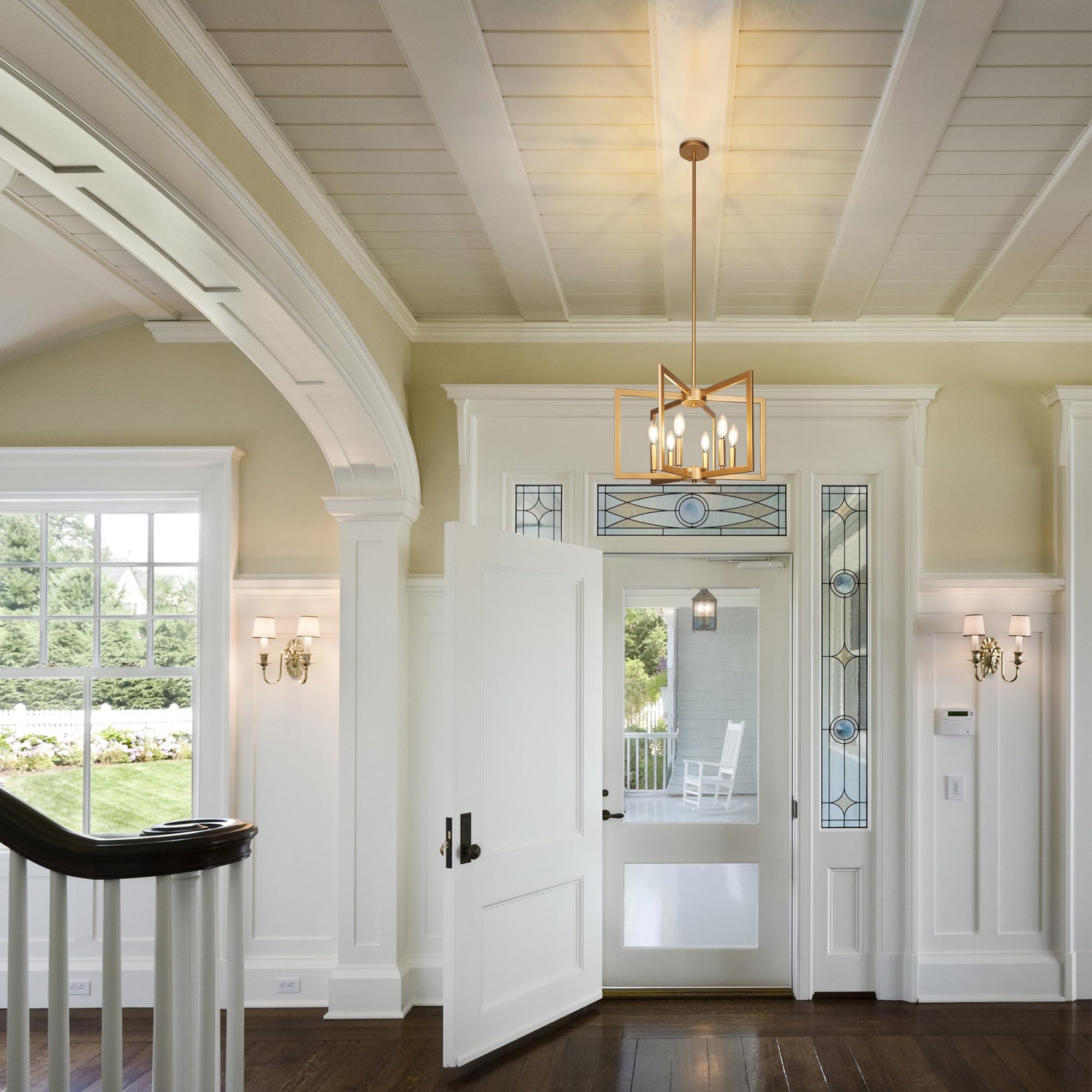 6-Light Gold Pendant Lighting Fixture - Modern Farmhouse Industrial Chandelier for Dining Room, Kitchen, Entryway, Hallway & Bedroom | Perfect Over Table, Island or Foyer Decor