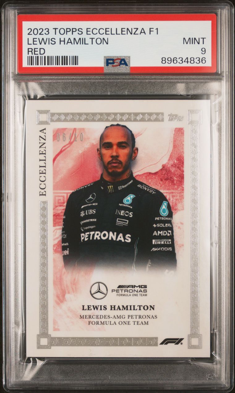 2023 Topps Eccellenza F1 PSA 9 Graded Lewis Hamilton Red Parallel Card - Rare Collectible for F1 Fans, Sports Memorabilia Display & Investment