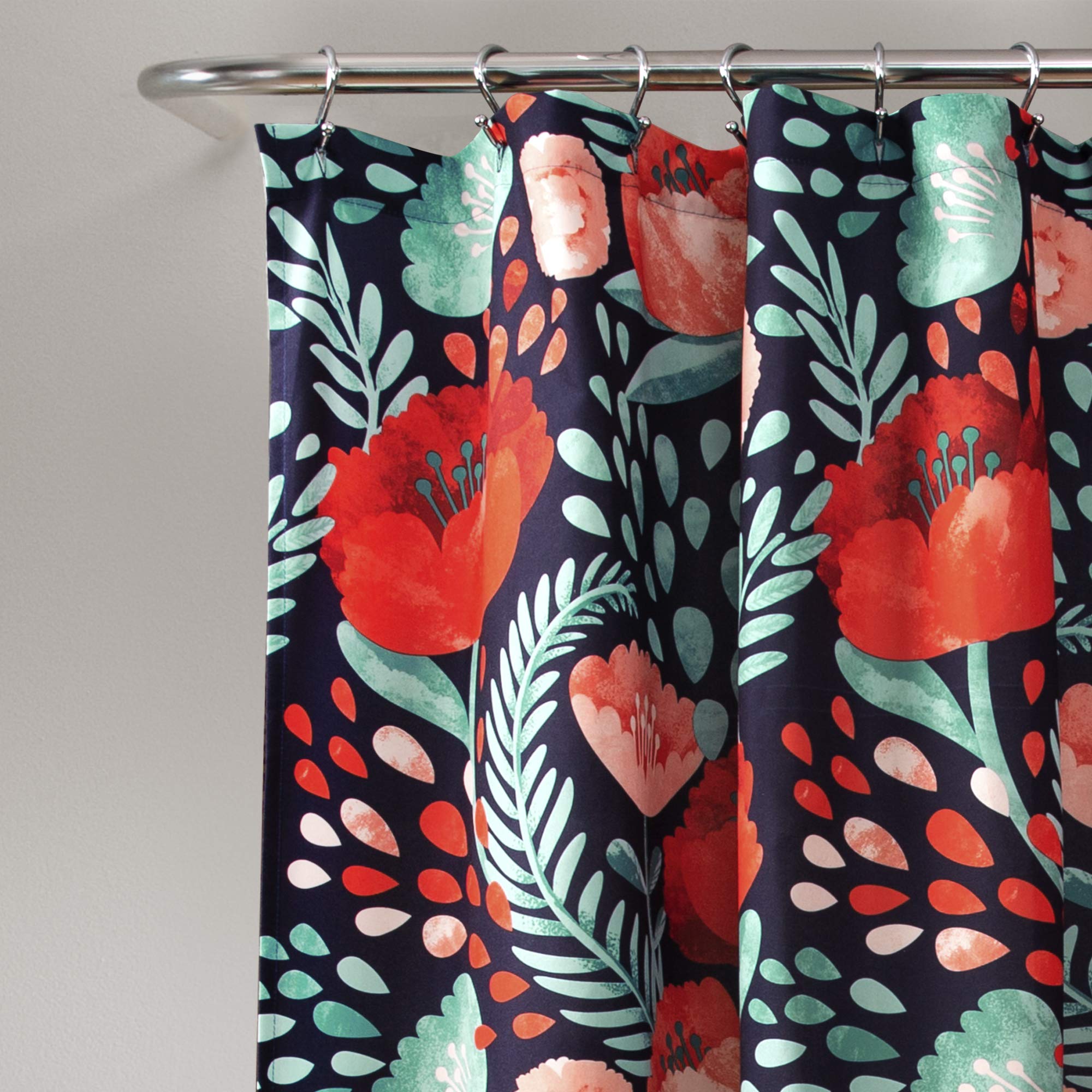 Navy Poppy Garden Shower Curtain 72x72 - Bathroom Decor for Modern Homes