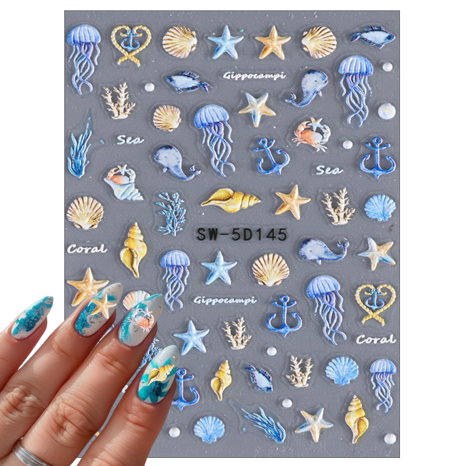 5D Starfish Seashell Nail Stickers - Summer Ocean Nail Art for Women DIY