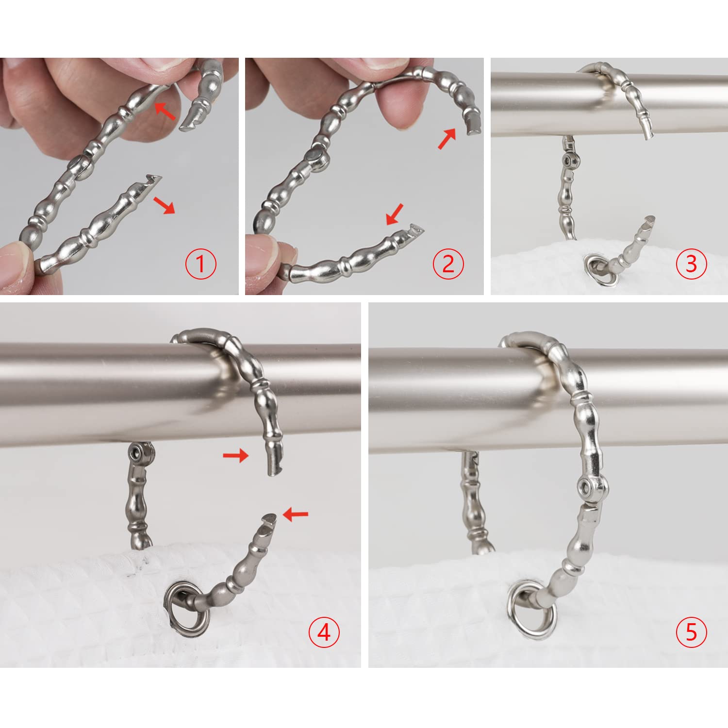 Utopia Alley Shower Hooks - 12 Pack Rustproof Brushed Nickel Shower Curtain Rings for Bathroom - Durable Metal Hooks for Shower Curtains & Liners - Perfect for Bathroom, RV, and Dorm Decor