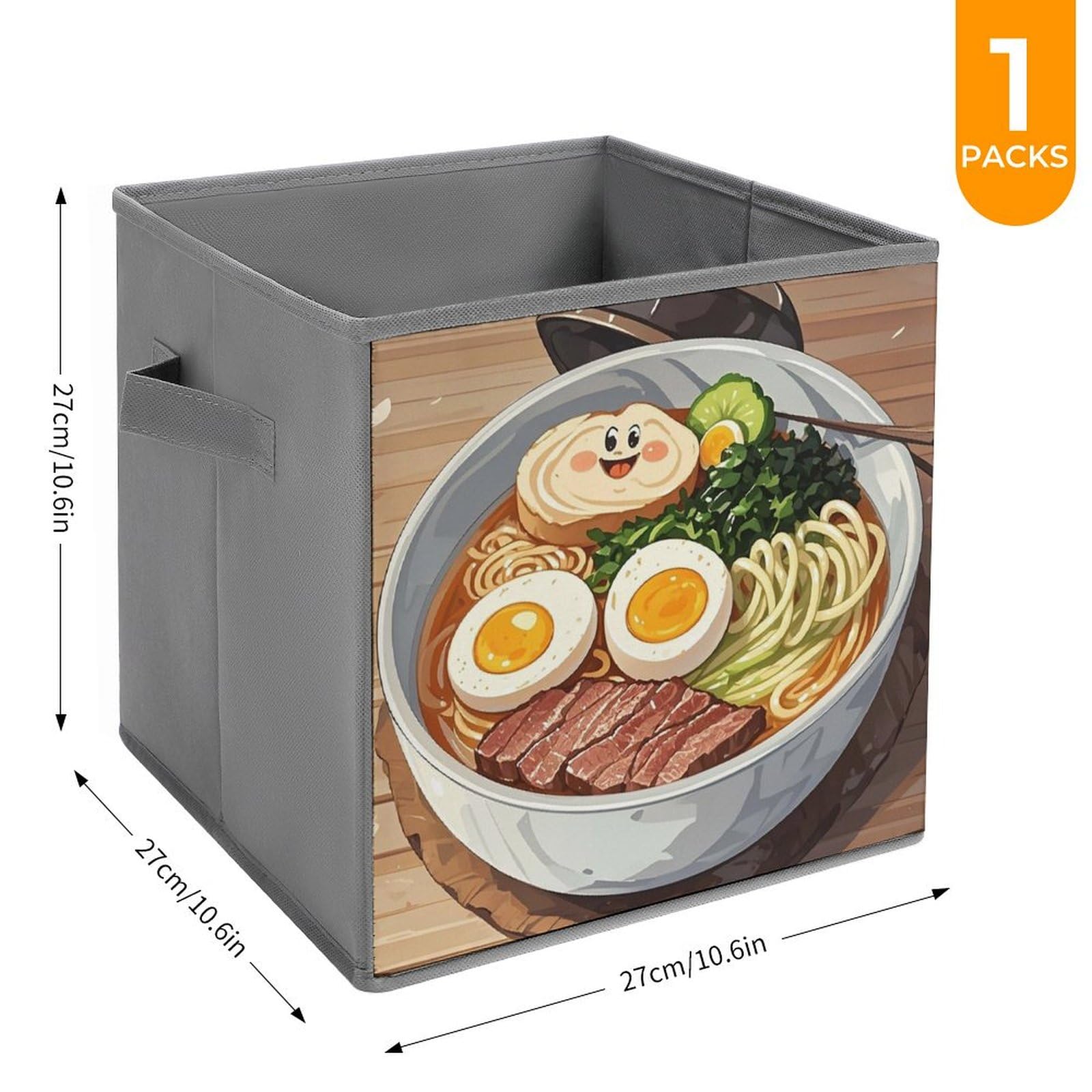 1PCS Foldable Storage Bins - Japanese Ramen Printed Large Capacity Storage Box with Handle - Storage Cubes for Playroom, Office & Home Organization - Perfect for Toys, Books & Clothes Storage