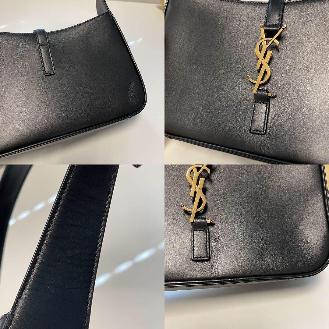 Saint Laurent Le 5 a 7 Hobo Small Leather Handbag - Smooth Black Leather Crossbody Bag for Women | Perfect for Work, Travel & Evening Out