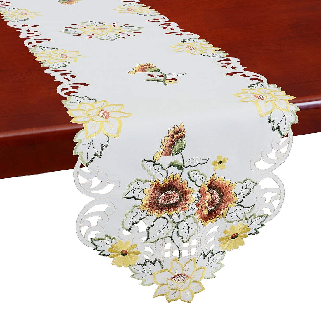 Simhomsen Embroidered Sunflowers Table Runner 14x52 Inch - Spring Floral Table Decor for Dining Room, Kitchen, Buffet & Dresser Scarf - Farmhouse Home Decor