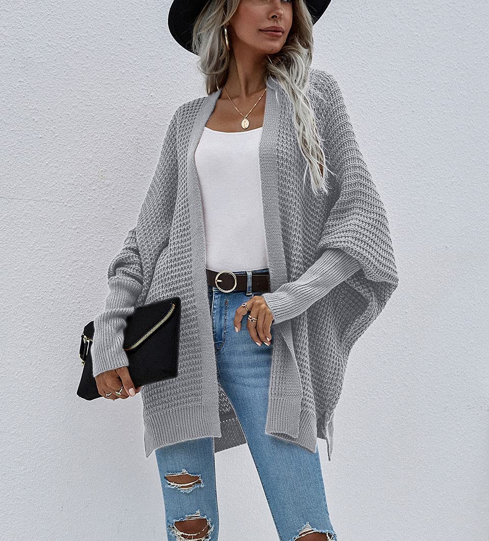 Women's Chunky Knit Waffle Cardigan - Open Front Long Sleeve Batwing Sweater with Ribbed Cuffs | Casual Loose Fit Coat for Fall & Winter | Perfect for Office, Coffee Dates and Cozy Evenings