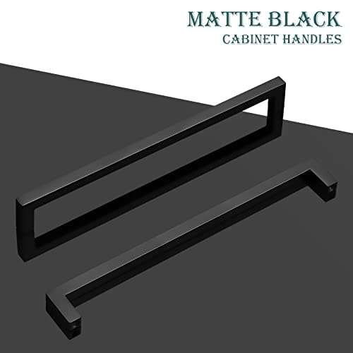 Gobekor 10 Pack Matte Black Square Cabinet Handles - 7.5 Inch (192mm) Hole Centers - Solid Black Kitchen & Dresser Drawer Pulls - Durable Cabinet Hardware for Modern Home & Office Furniture