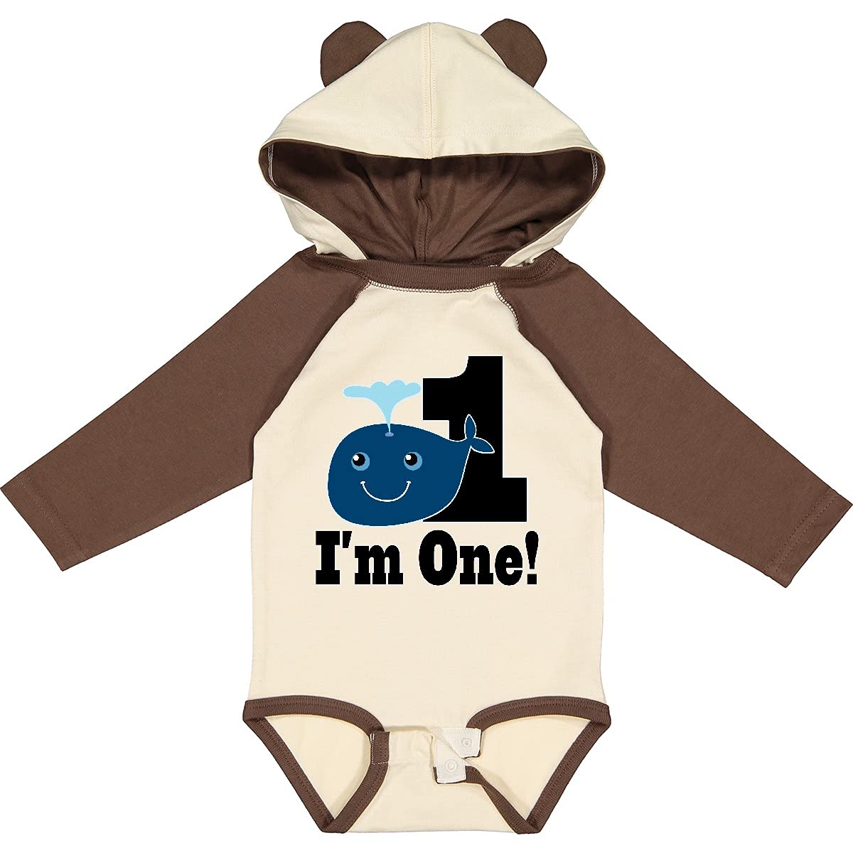 Inktastic 1st Birthday Boy Whale Design - 1 Year Old Long Sleeve Baby Bodysuit Creeper for Birthday Party & Photo Shoots