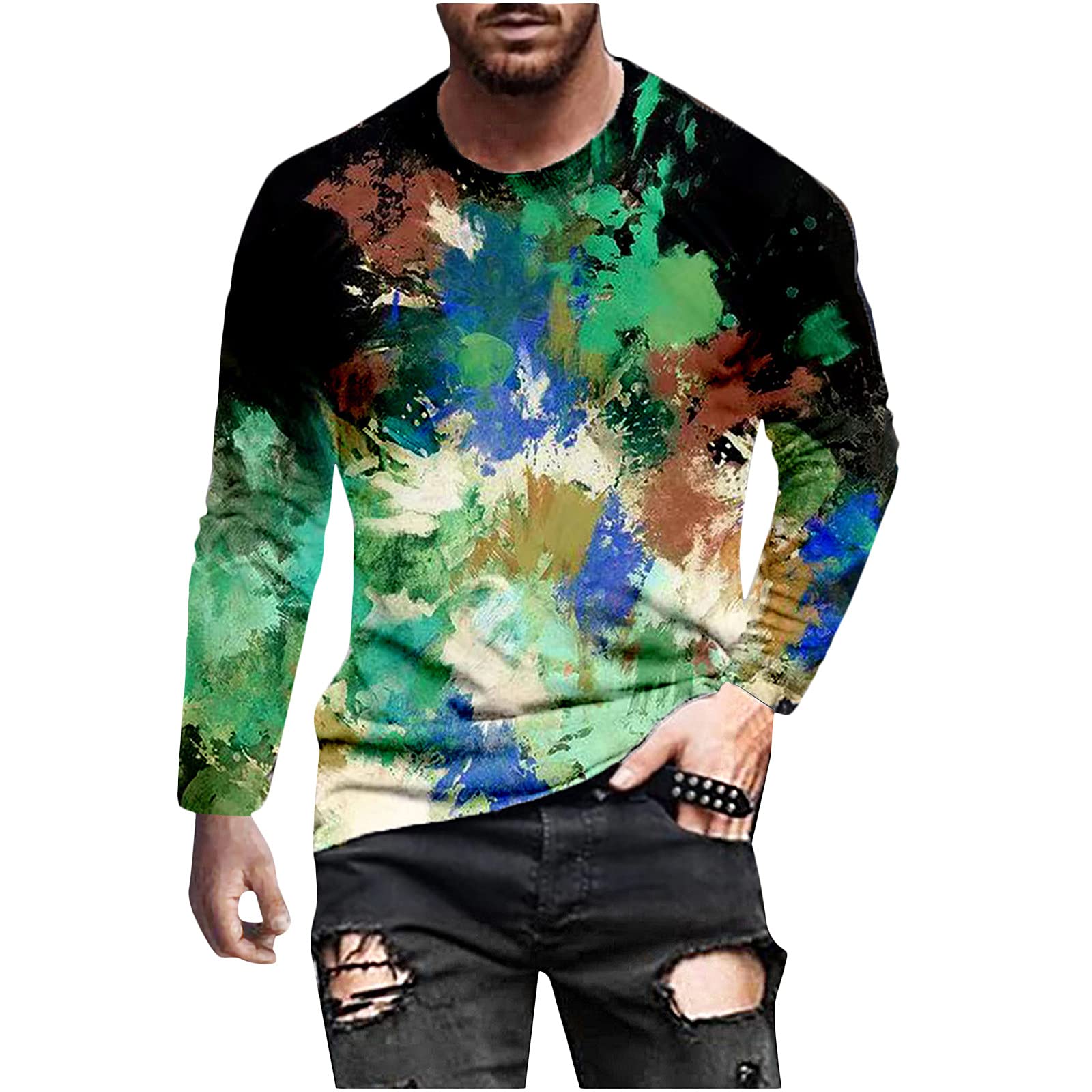 Men's Tie Dye Long Sleeve T-Shirt - Casual Lightweight Gradient Color Crew Neck Top for Everyday Wear | Perfect for Street Style, Music Festivals & Relaxing Outfits