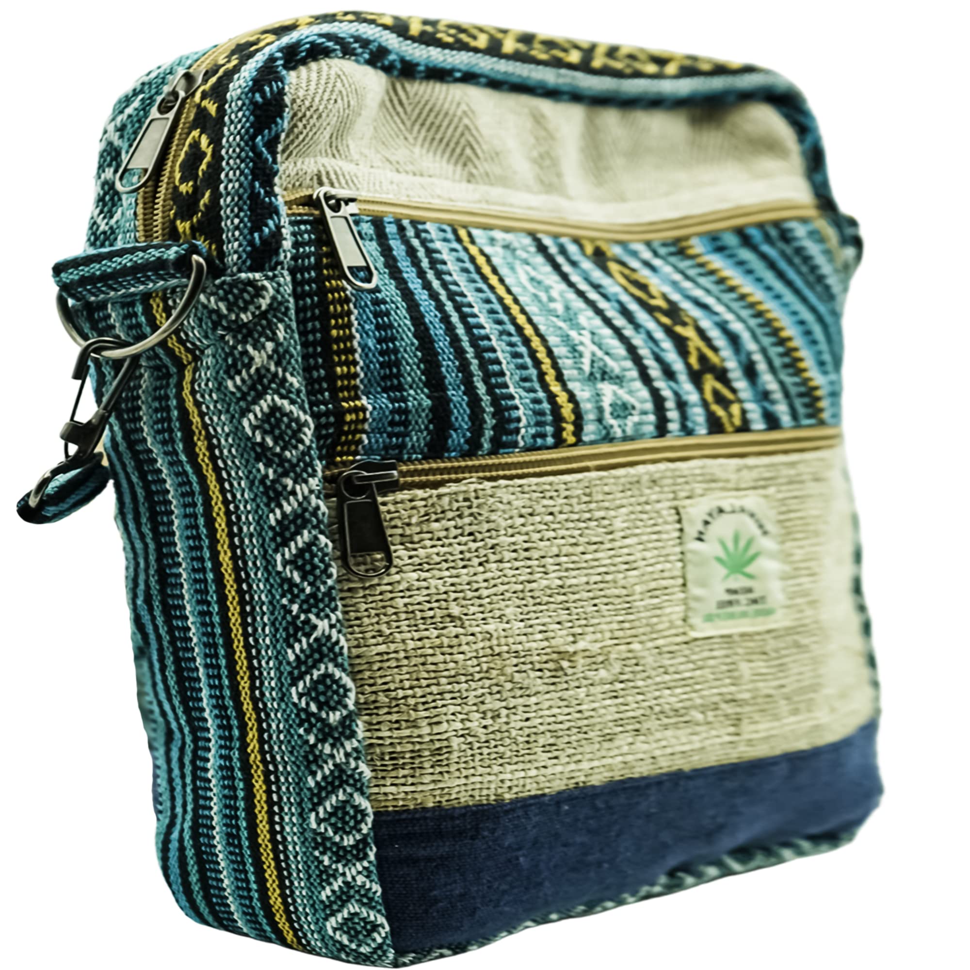 Handwoven Hemp Crossbody Bag - Eco-Friendly Himalayan Hemp Shoulder Bag with Zipper & Pocket - Bohemian Travel Purse for Men & Women - Perfect for Festivals, Beach Trips & Daily Use