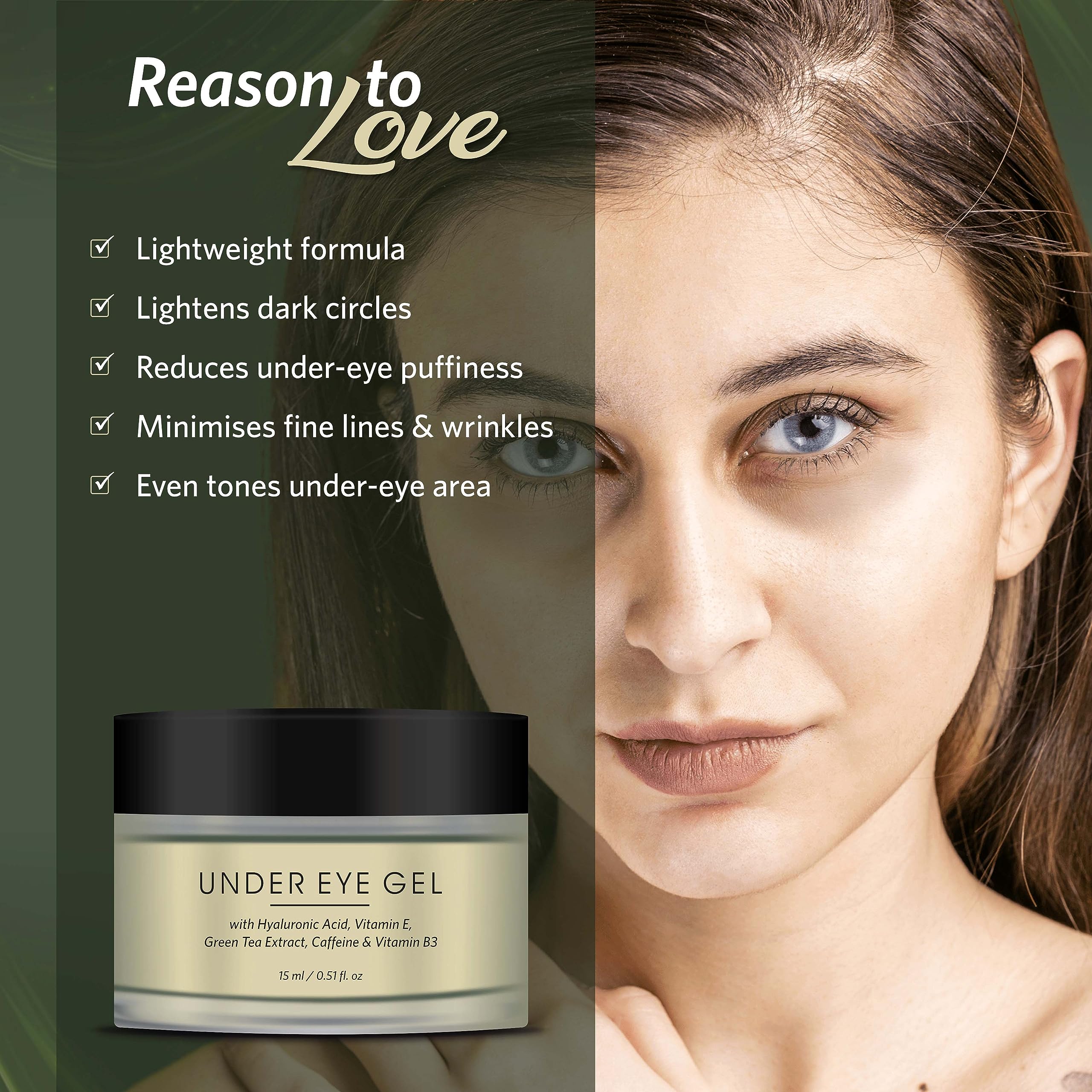 L’avenour Under Eye Gel for Dark Circles, Puffiness & Wrinkles – Green Tea, Caffeine & Vitamin E Enriched – Vegan & Cruelty-Free (15ml) – Perfect for Morning & Night Skincare Routine