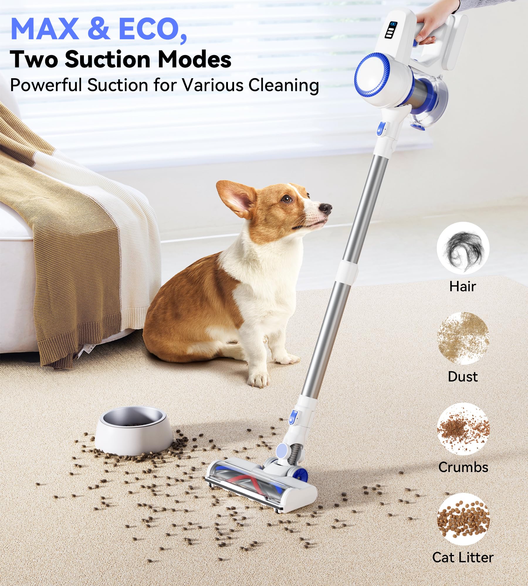 180W Cordless Stick Vacuum Cleaner - 45 Mins Runtime, 2 Suction Modes, Anti-Tangle Brush Head, Lightweight for Home Cleaning - Perfect for Hard Floors, Carpets & Pet Hair Removal