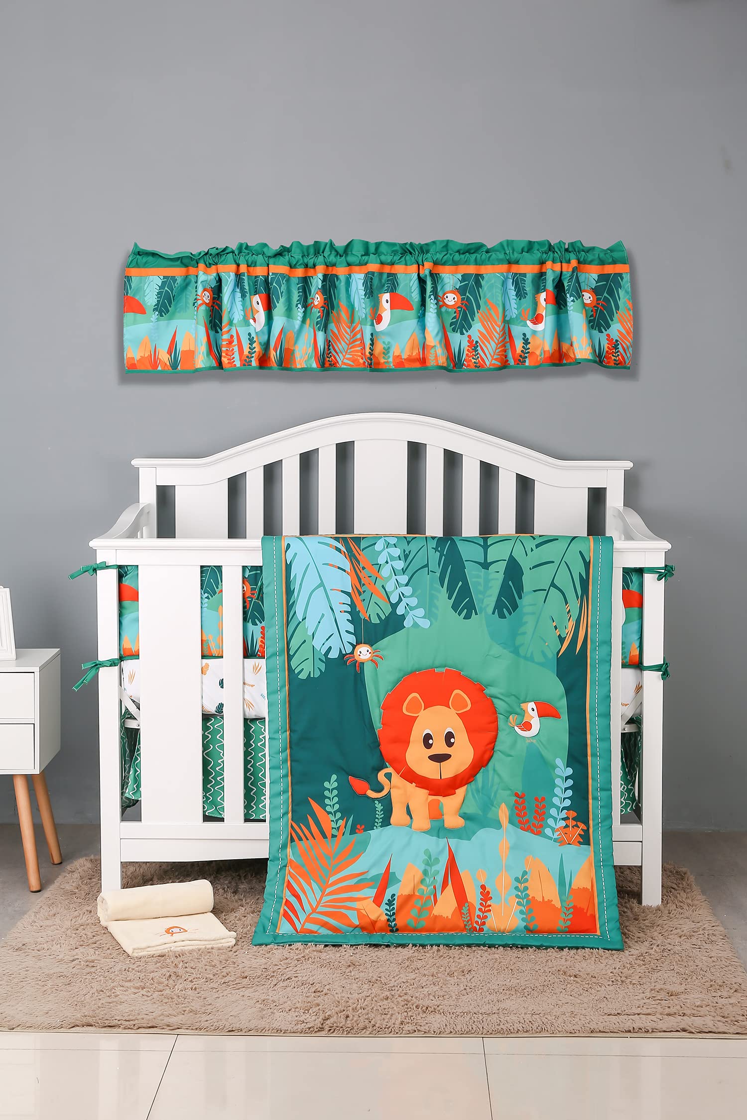 9-Piece Green Lion King Nursery Crib Bedding Set for Baby Boys - Jungle Animal Theme Crib Sheets, Blanket & Accessories - Perfect for Nursery Decor, Baby Showers & Newborn Gifts