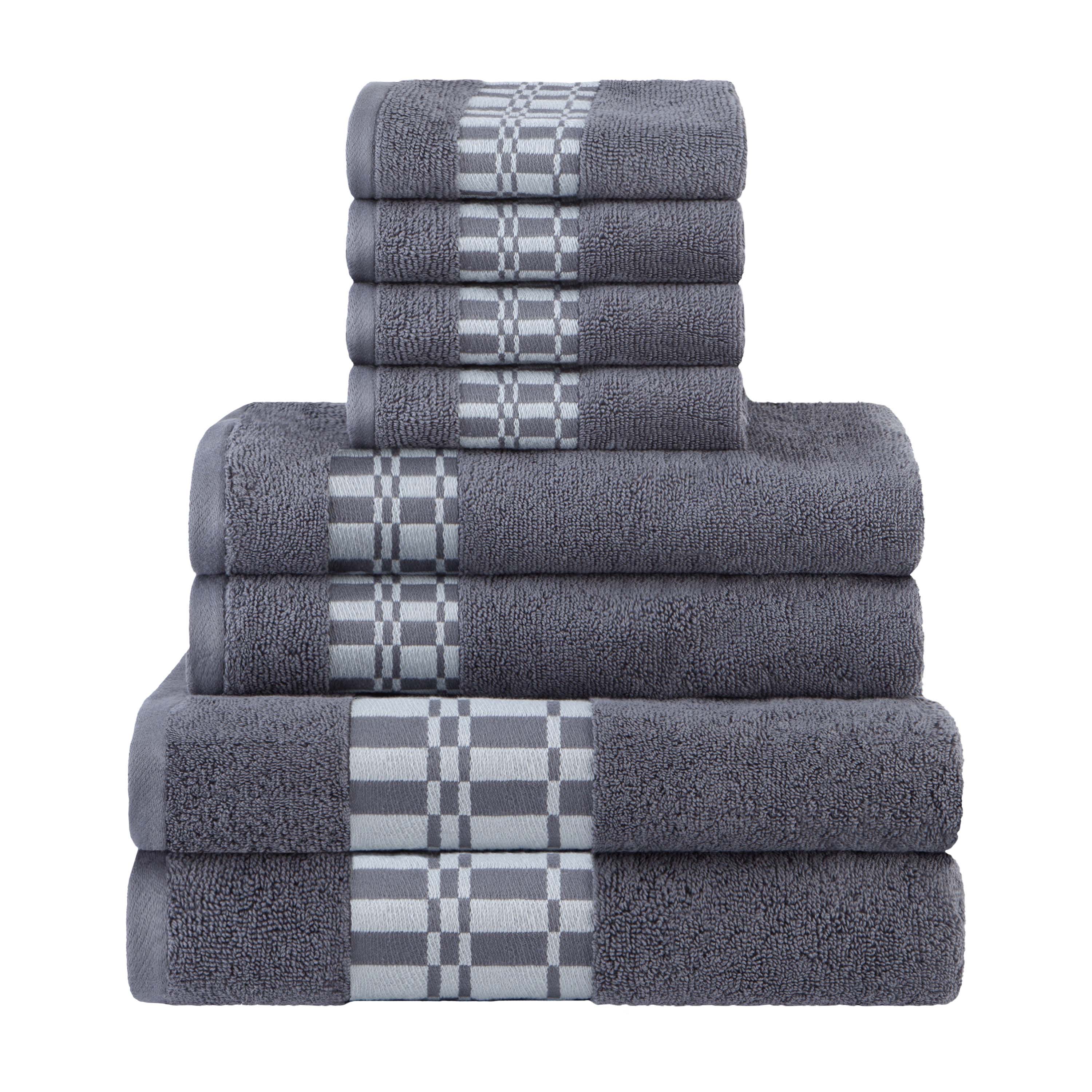Larissa Cotton Geometric Border 8-Piece Bath Towel Set - Soft & Absorbent for Bathroom, Spa, Pool, and Beach Use