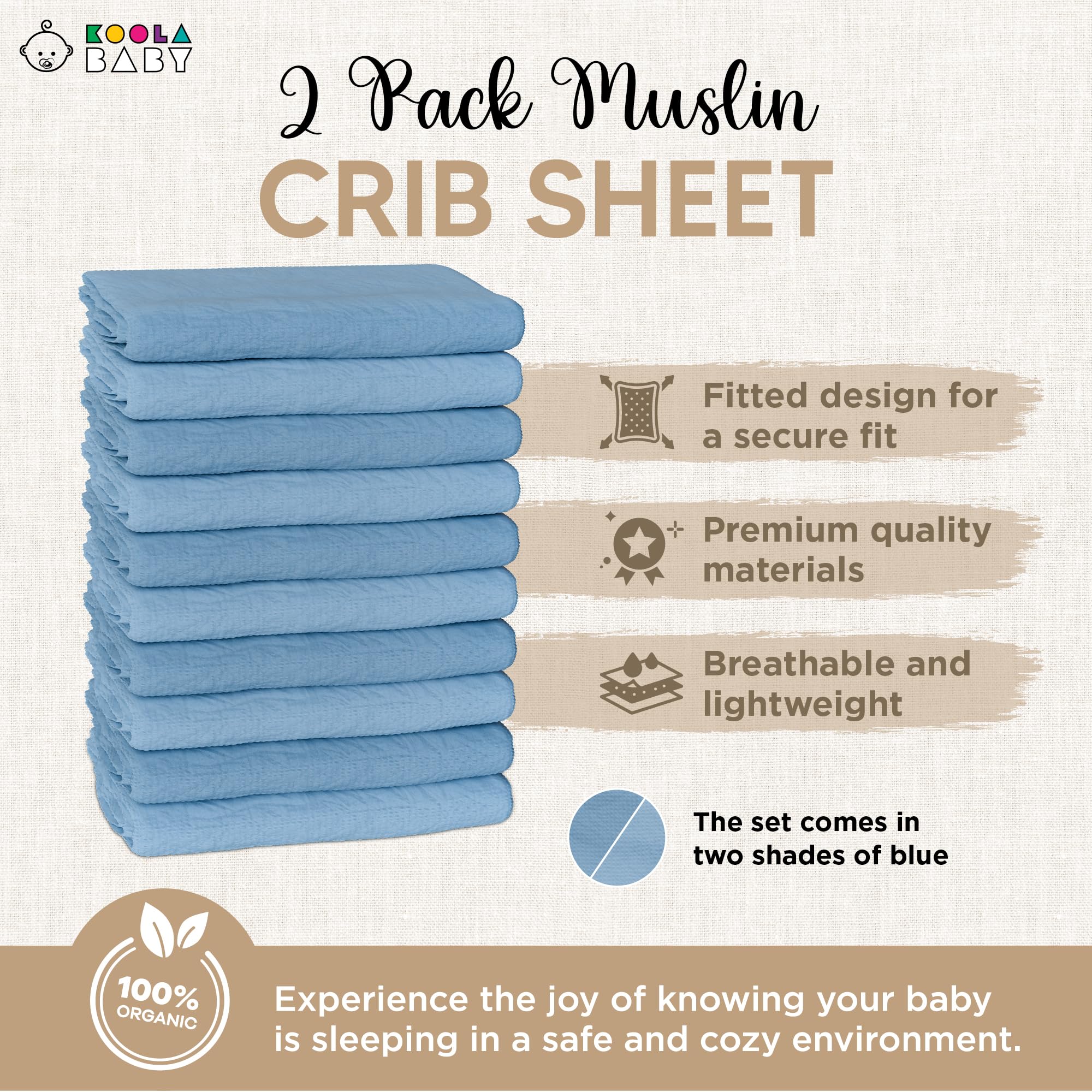 Organic Crib Sheets 100% Muslin Cotton for Boys & Girls - Super Soft & Breathable Fitted Crib Sheets for Standard Crib & Toddler Mattress (52