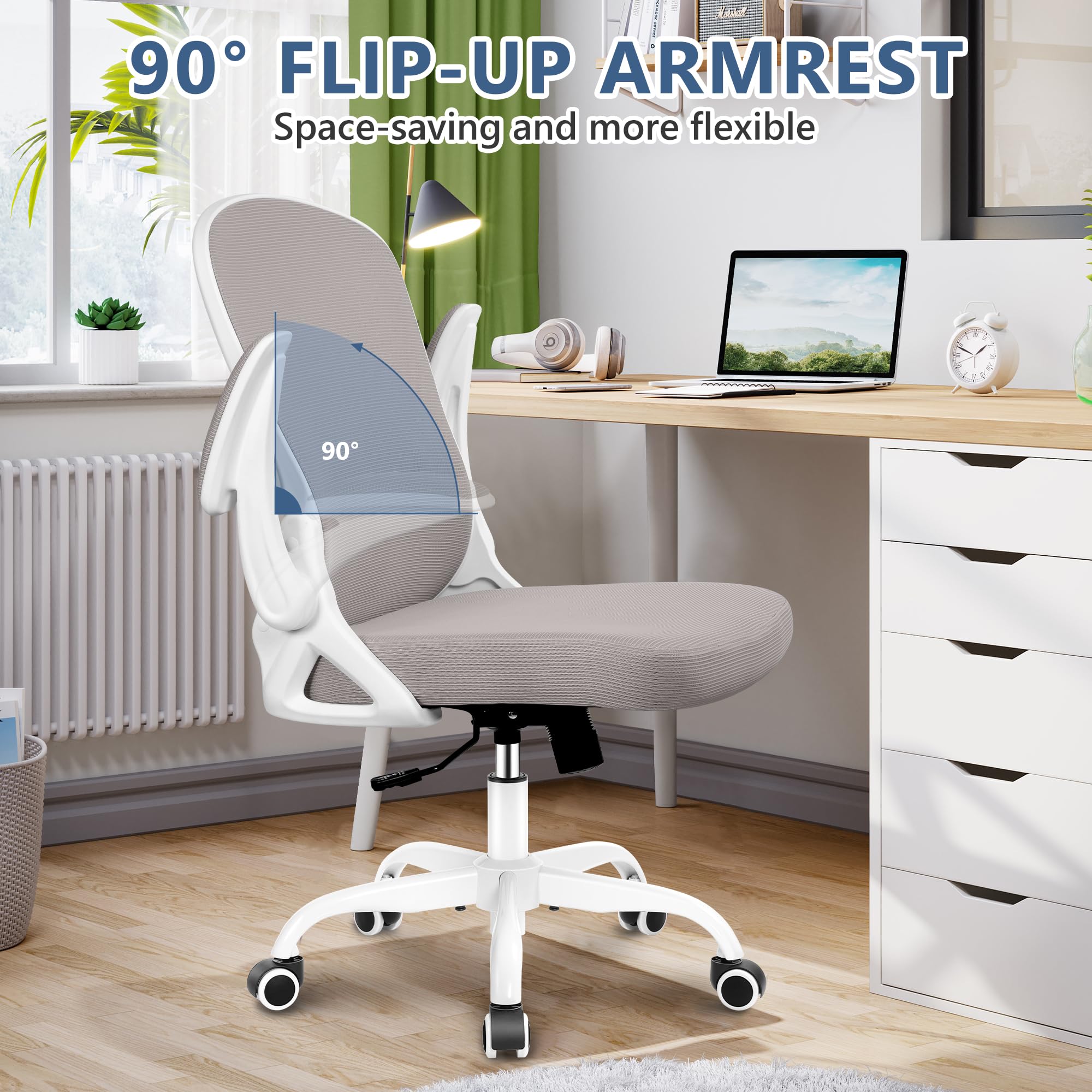 Ergonomic Mesh Office Chair with Adjustable Lumbar Support - Breathable Mid Back Computer Desk Chair, Swivel Task Chair with Flip-Up Armrests for Home & Office Use - Perfect for Long Work Hours & Gaming Sessions (Gray)
