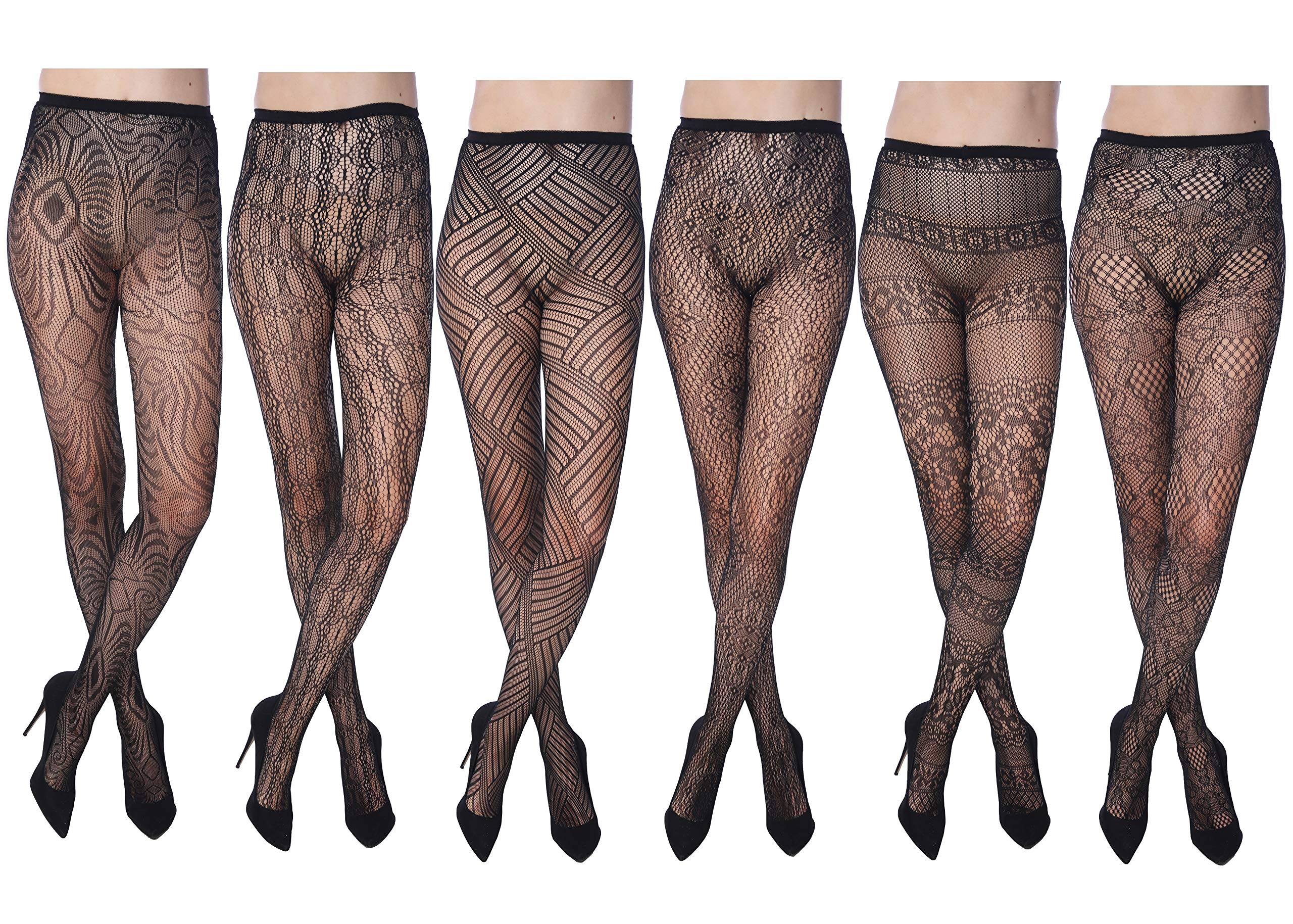 Frenchic Fishnet Women's Lace Stockings & Tights - Sexy Pantyhose for Regular & Plus Sizes (6-Pack) - Perfect for Date Nights, Cosplay & Fashion Outfits
