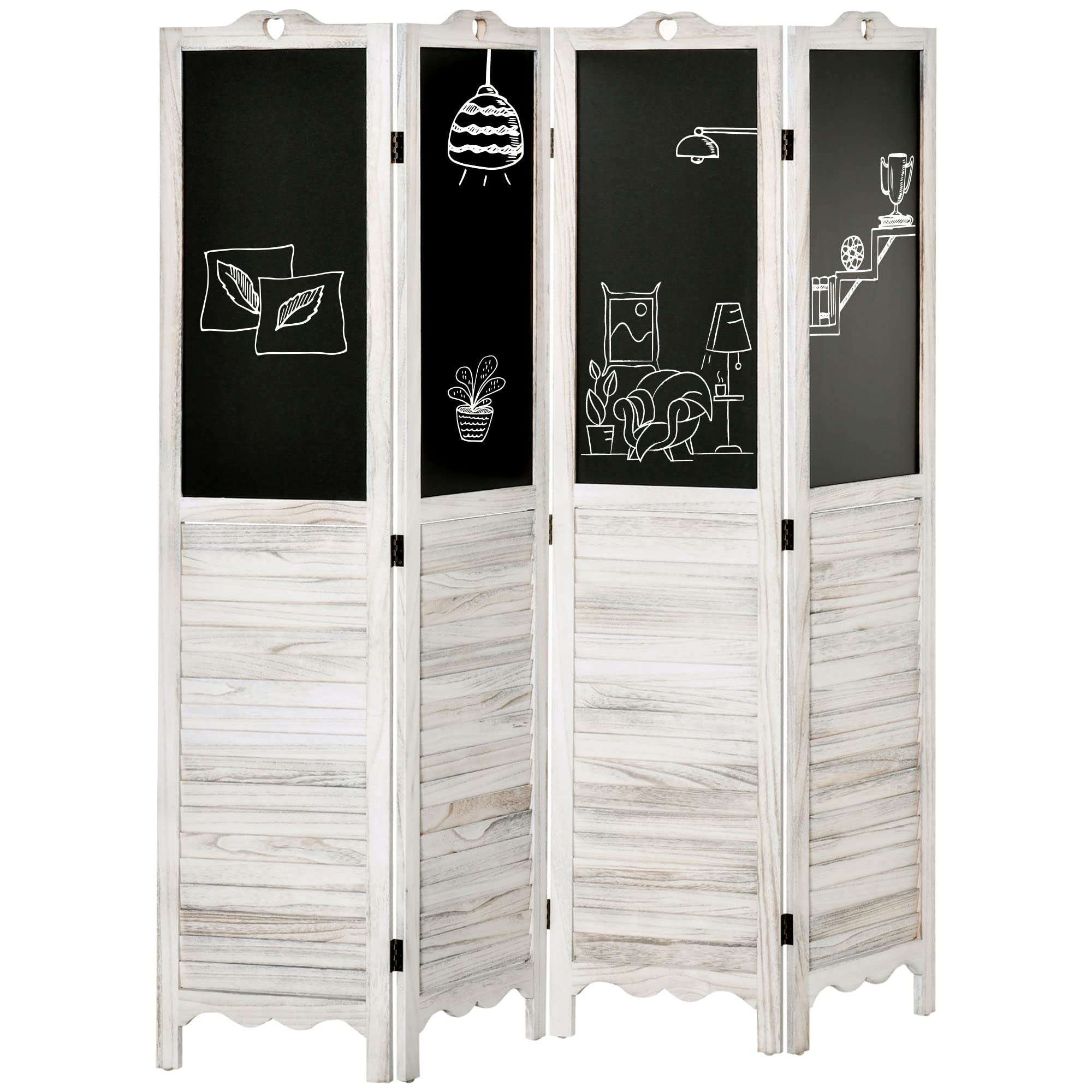 HOMCOM 4-Panel Folding Room Divider with Blackboard - 5.5 Ft Tall Freestanding Privacy Screen for Bedroom, Office, or Classroom - White | Perfect for Home Organization, Office Partitions & Kids' Learning Spaces
