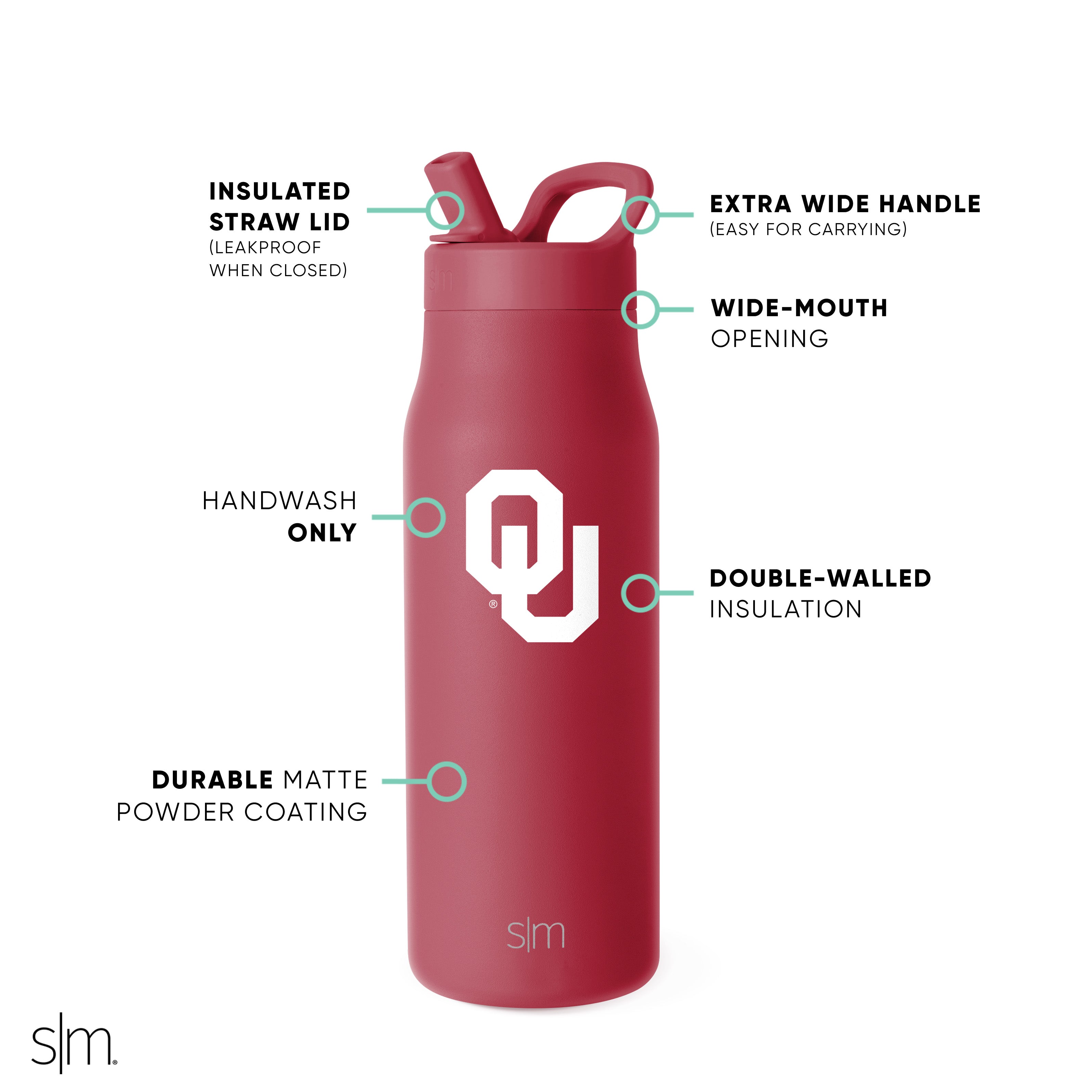 Insulated Stainless Steel Water Bottle with Manual Straw Lid - 20oz Leak Proof College Tumbler for School, Gym & Outdoor Activities