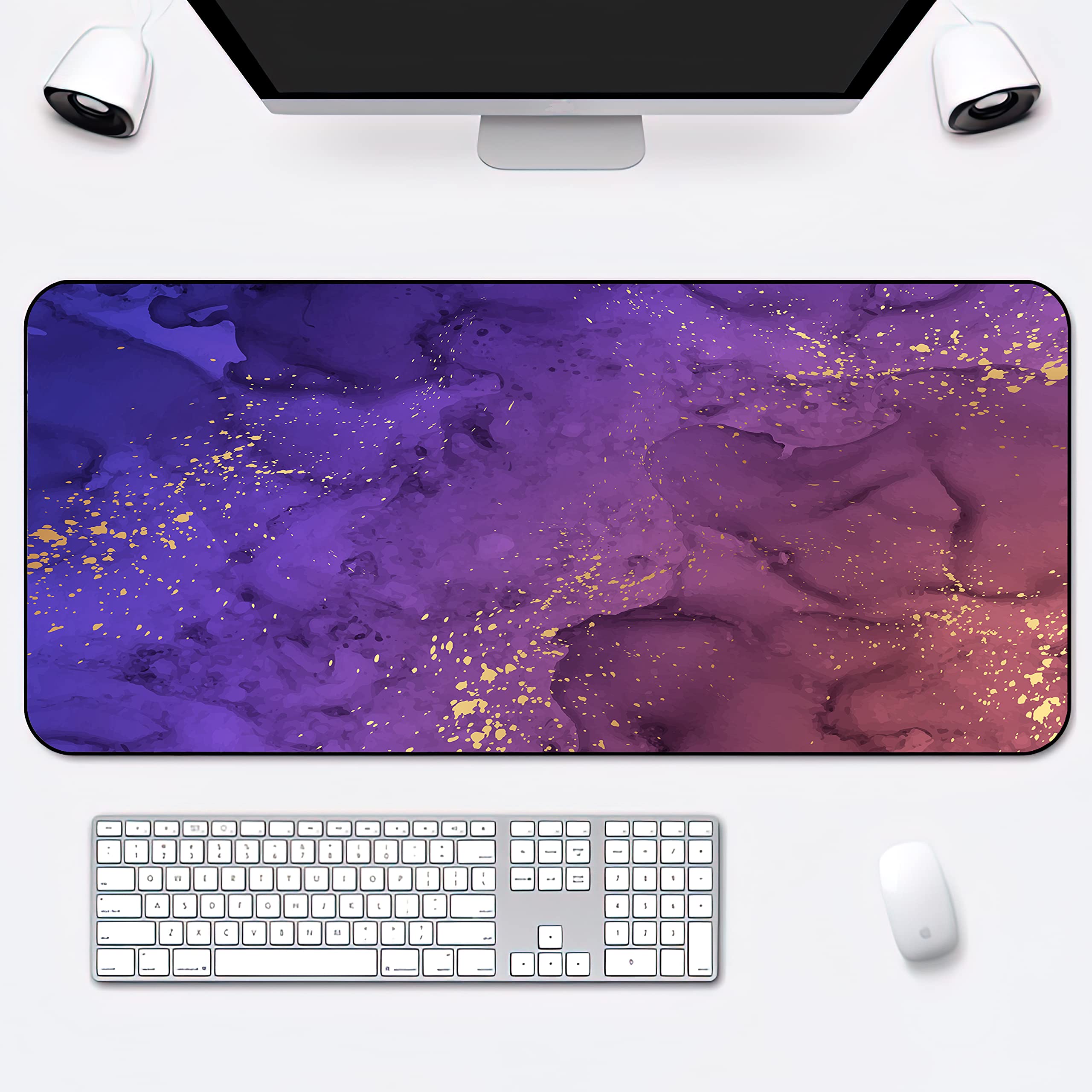 XXL Purple Watercolor Waves Gaming Mouse Pad - 35''×15.7''×0.12'' Non-Slip Desk Mat with Stitched Edges for Office, Computer & Keyboard | Perfect for Gamers, Graphic Designers & Home Office Workspace