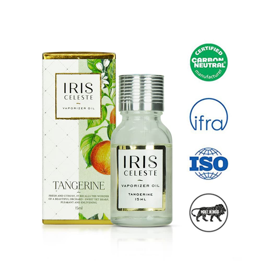 IRIS Celeste Fragrance Vaporizer Oil - Fruity Tangerine Scent for Home | 15ml Glass Bottle Refill | Elegant Aromatherapy for Living Rooms, Bedrooms & Offices | Long-Lasting Premium Home Fragrance Solution
