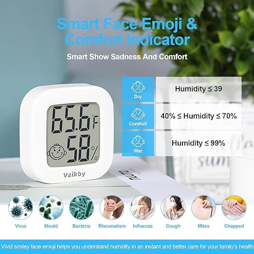 Vaikby 2-Pack Digital Indoor Thermometer Hygrometer - High Accuracy Temperature & Humidity Monitor for Home, Office, Greenhouse, Reptile Terrarium, Humidor, Wine Cellar | Perfect for Baby Room, Bathroom & Indoor Gardening