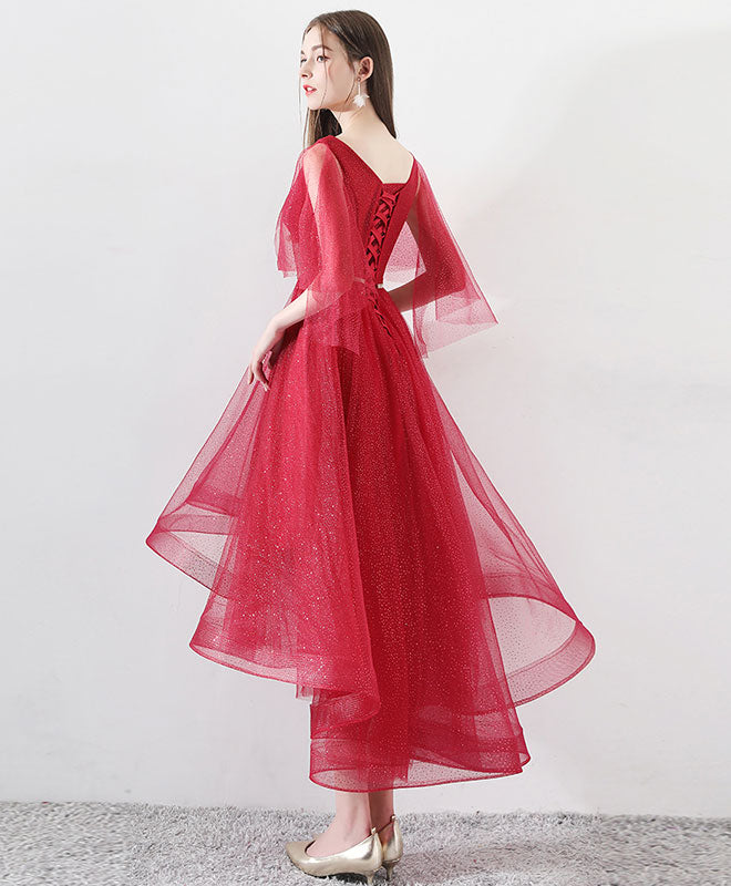 Elegant Burgundy Tulle High-Low Prom Dress & Evening Gown for Women - Perfect for Homecoming, Formal Dances, and Special Occasions