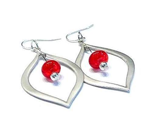 Red Glass Bead Teardrop Earrings - Sterling Silver Ear Wires for Women - Christmas Jewelry Gift - Elegant Dangle Earrings for Holiday Parties & Special Occasions