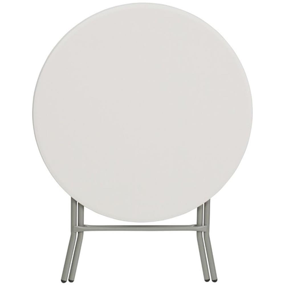 BOWERY HILL Granite White Round Folding Table with Metal/Plastic Non-Locking Legs - Perfect for Indoor/Outdoor Dining, Parties, Events & Small Space Living