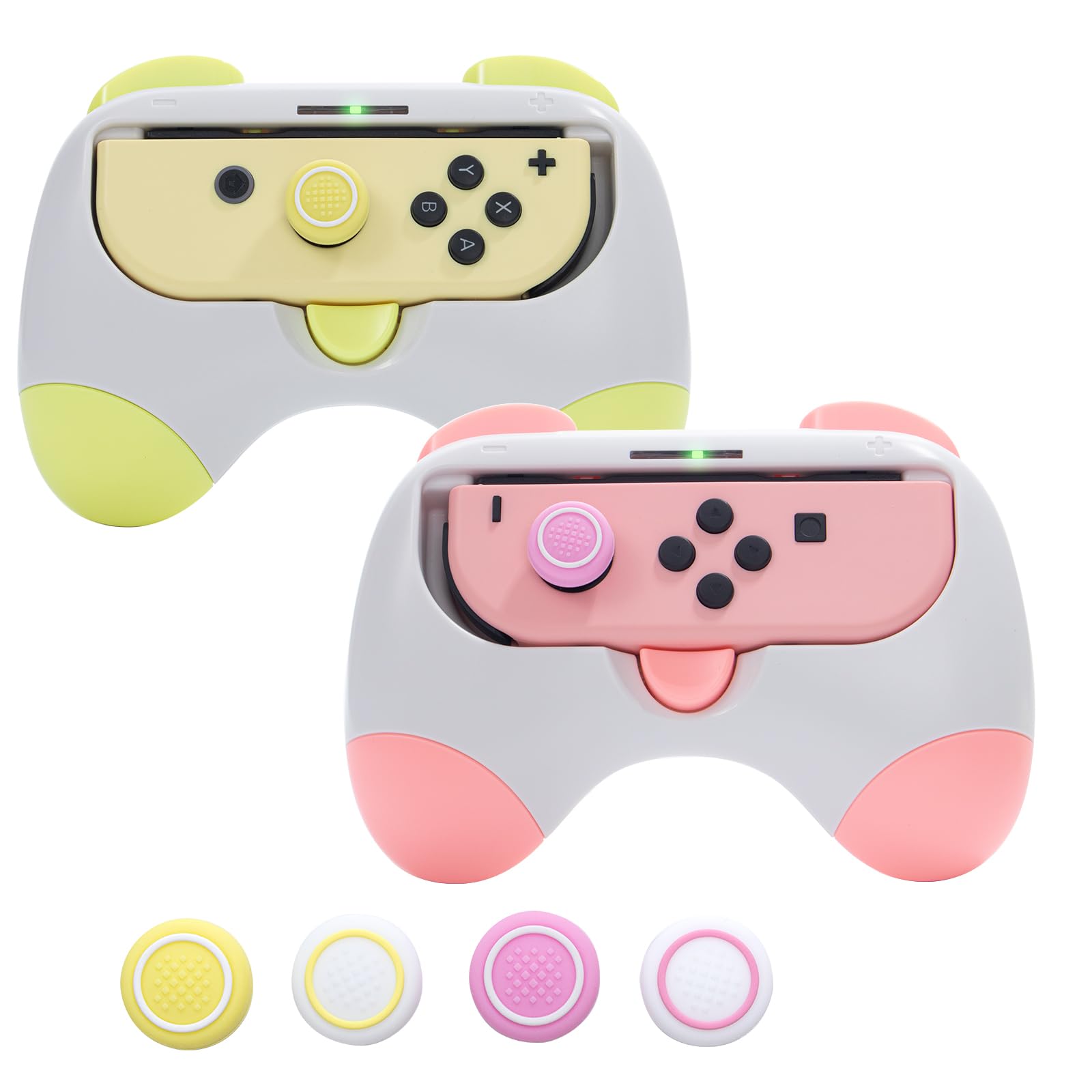 HeatFun Durable Joy-Con Grips for Nintendo Switch - 2 Pack Pink & Yellow Wear-Resistant Handle Kit - Perfect for Gaming, Travel & Long Play Sessions