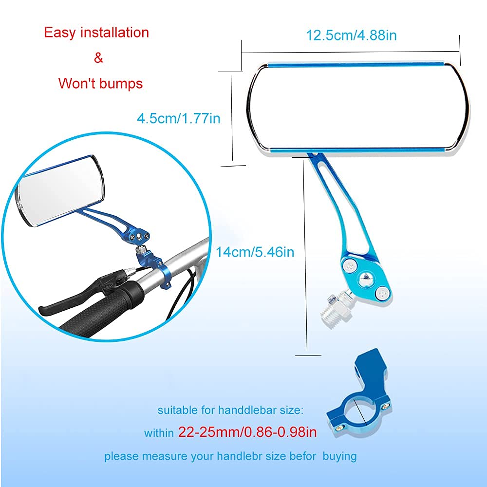 2 Pack Bike Handlebar Mirrors - Rearview Safety Mirrors for Electric Bikes, Mountain Bikes & Fixed Gear Bicycles (Blue) - Perfect for Commuting, Cycling & Road Safety