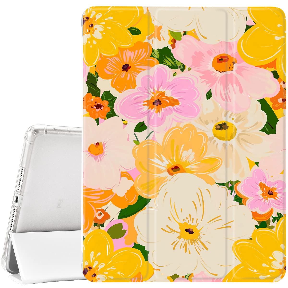 JOYLAND Floral iPad Case for 10.2 Inch iPad 7th/8th/9th Generation (2019/2020/2021) - Lightweight Smart Trifold Stand Cover with Pencil Holder, Soft TPU Protective Case | Perfect for Work, School & Travel