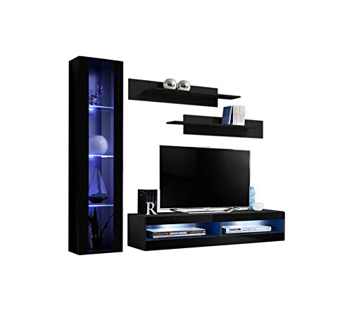 Modern Wall-Mounted TV Stand with Storage & LED Lights - Meble Fly G2 34