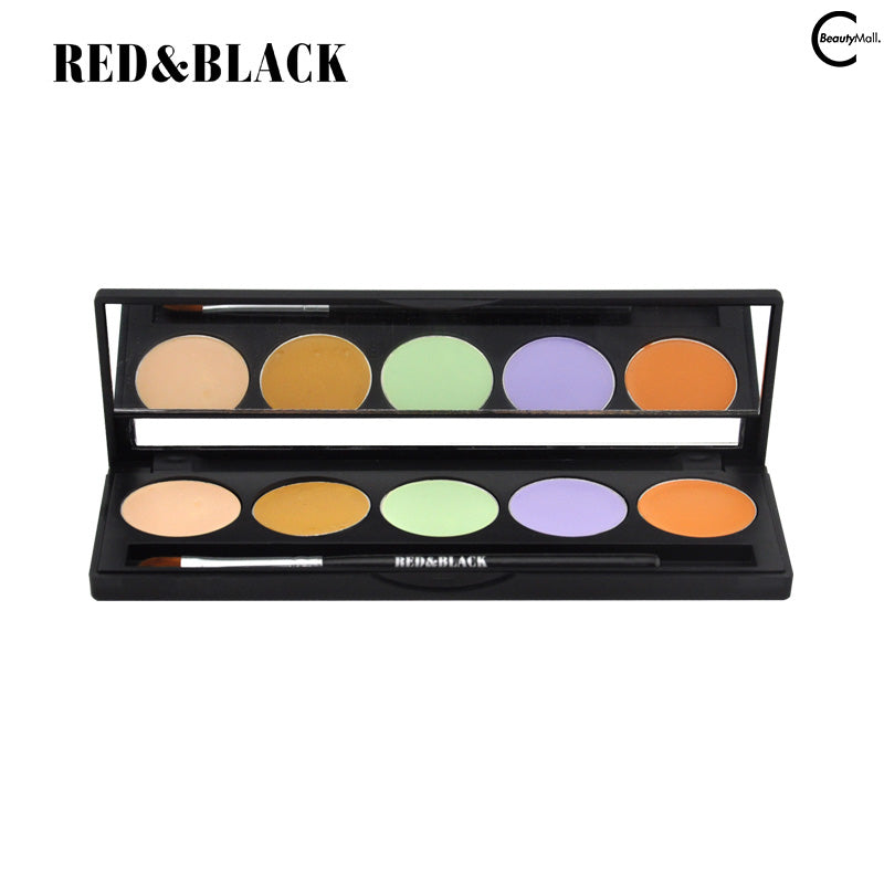 Red & Black 5-Color Concealer Palette - Full Coverage Makeup for Dark Circles, Blemishes & Contouring - Perfect for Everyday Use & Professional Makeup Artists