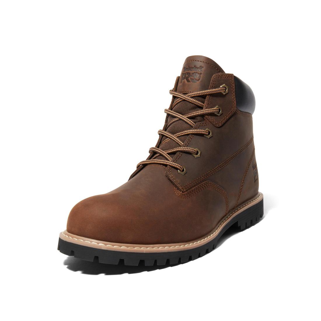 Gritstone 6 Inch Soft Toe Work Boots for Men - Comfortable Brown Leather Safety Shoes for Construction, Hiking & Outdoor Work