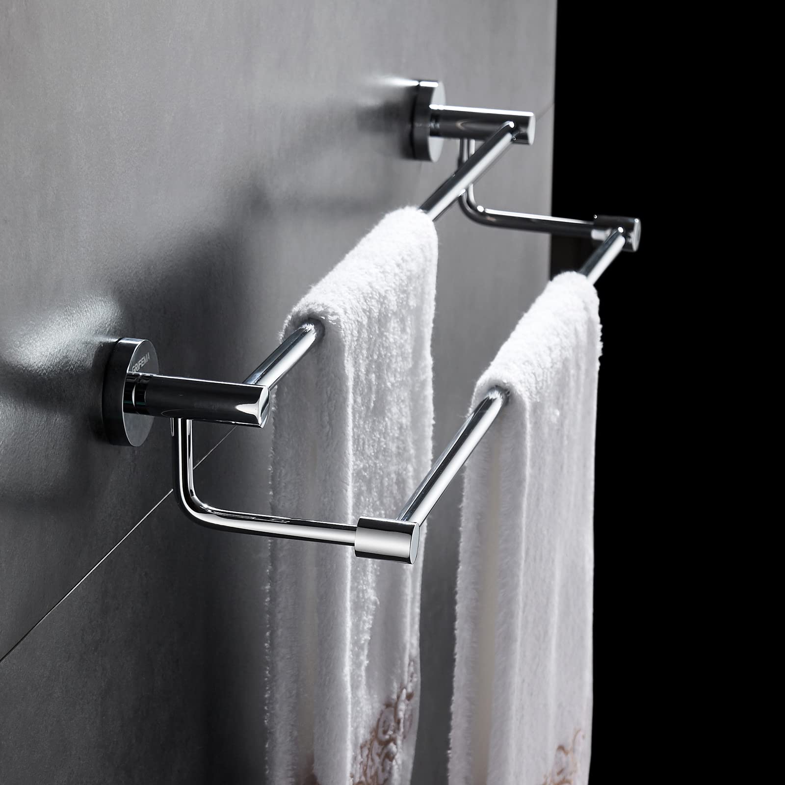 GRIFEMA IBIZA-G30109 59CM Chrome Double Bath Towel Holder - Wall Mounted Towel Rail for Bathroom - Perfect for Spa, Hotel & Home Bathroom Organization